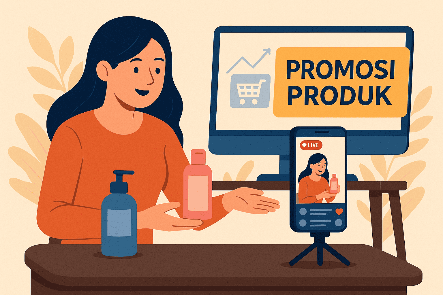 Ilustrasi Teknologi Livestreaming untuk Promosi Produk Bisnis Mandiri